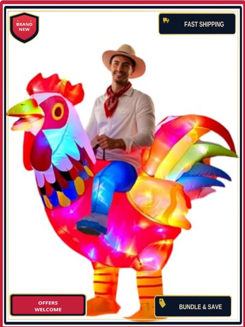 Adult Inflatable Chicken Costume LED Light Up Rooster Fancy Dress Halloween